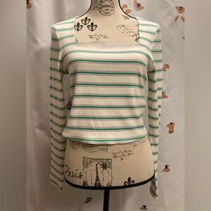 Striped Green and White Women's Top